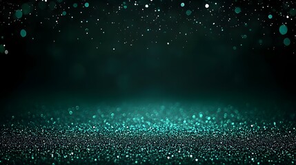 Wall Mural - Glittering teal surface with dark background and bokeh effect creating a magical atmosphere.