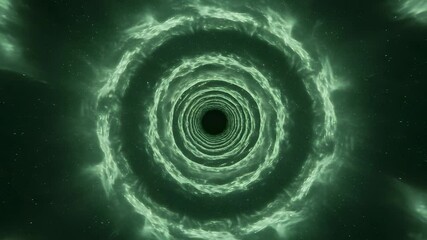 Wall Mural - Light Green Energy Tunnel Forming a Swirling Vortex Against Dark Space Background
