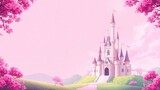 copy space for text Pink background Princess Castle Fantasy Scene concept