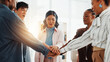 © peopleimages.com - Stack of hands, collaboration and business people in office with teamwork, support or unity. Trust, celebration and group of corporate employees in huddle for solidarity, motivation or meeting.