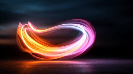 Wall Mural - abstract glowing loop with vibrant orange and pink hues against a dark, textured background. the lig