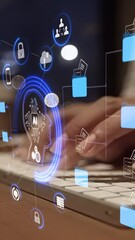 Wall Mural - ai futuristic holographic interface of a file manager, folder structure with documents and data scan