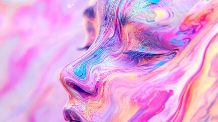 Wall Mural - a close-up view of a beautifully abstract face in vibrant colors. swirling patterns blend in harmony