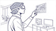 © Hilmawati - Person in VR Headset Interacting with Virtual Data Interface in Modern Office - Augmented Reality Business Technology Illustration