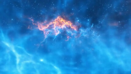 Wall Mural - vibrant blue and fiery orange galaxy nebula swirls through distant universe creating celestial beaut