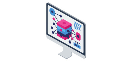 Wall Mural - abstract technology network on computer screen in isometric vector illustration for digital design c