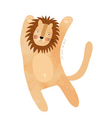 Wall Mural - so cute, so wild. funny lion relaxing while lying on its back. hand drawn vector illustration of hap