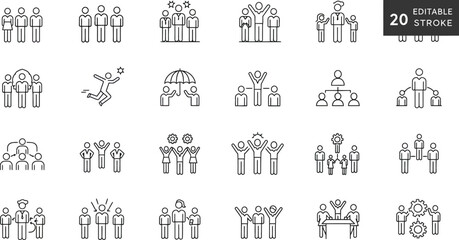 People team group business management teamwork leadership organization structure outline icon vector set design vector illustration
