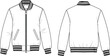 © Legend Monir - Trendy varsity bomber jacket front and back technical flat cad drawing vector illustration for modern fashion apparel design template and branding mockup
