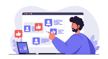 Wall Mural - social media engagement vector illustration for online interaction and networking