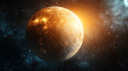 Wall Mural - A planet with a fiery surface against a starry backdrop.