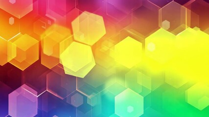 Wall Mural - abstract colorful background featuring glowing hexagon shapes vibrant yellow, orange, purple, and bl