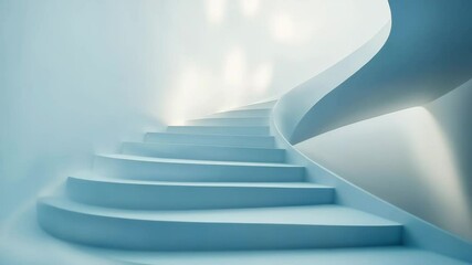 Wall Mural - curved modern staircase with smooth blue steps and soft natural light creating calm minimalist archi