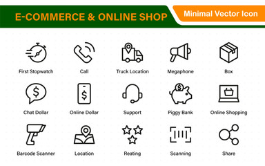 Wall Mural - E-Commerce set of web icons in line style. Online shopping icons for web and mobile app. Business, mobile shop, digital marketing, bank card, gifts, sale, delivery. Vector illustration