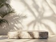 © Pocong - high definition image of Natural stone podium with palm shadow and sunlight perfect for summer product placement in a brand showroom high detail 8k