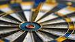 © Chanoknan - Close-up of Dart Hitting Bullseye on Dartboard with Vibrant Colors in a Indoor Game Setting