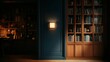 © Pippin - Moody and Elegant Interior of a Classic Library or Home Office at Night, With Warm Light From a Wall Sconce and an Illuminated Wooden Bookcase. Zoom Virtual Meeting Backdrop, Background