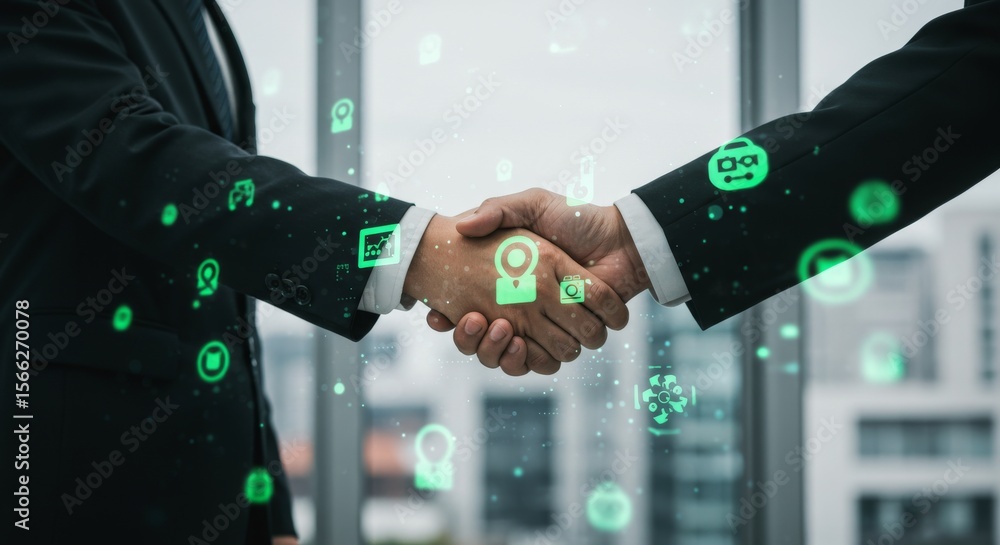 Business handshake with sustainable supply-chain holograms ...