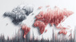 © KM - Digital world map with red and gray vertical lines represents global economic trends and emerging markets. abstract design highlights economic data visualization and analysis