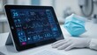 © Graphinix - Medical tablet displaying vital signs, with a protective face mask.