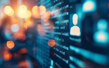 A close-up of digital data and profiles displayed on a screen, with blurred colorful lights in the background creating a tech-focused atmosphere.