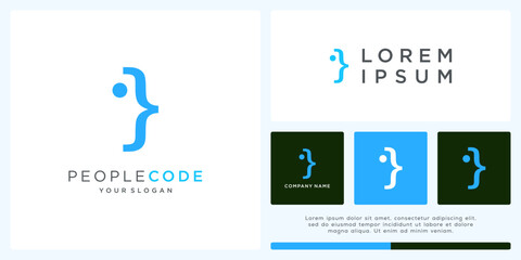 Unique people code logo design for digital company