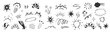 © passionart - Hand-drawn doodle elements set including comic-style sparkles, bursts, explosions, swirls, and abstract shapes. Perfect for pop art design, visual effects, or decorative accents in creative projects.