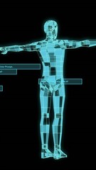 Wall Mural - animation of human body and ai data processing over black background