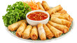 © Husnain - Crispy Thai spring rolls with sweet chili sauce, fresh lettuce, and shredded carrots. Perfect appetizer!