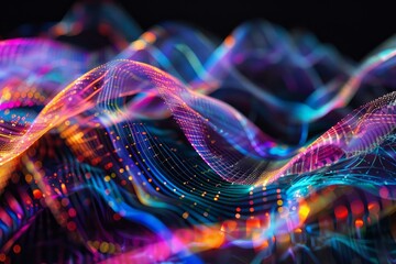 Wall Mural - abstract colorful waves flowing in digital space, representing data visualization, technology, and i