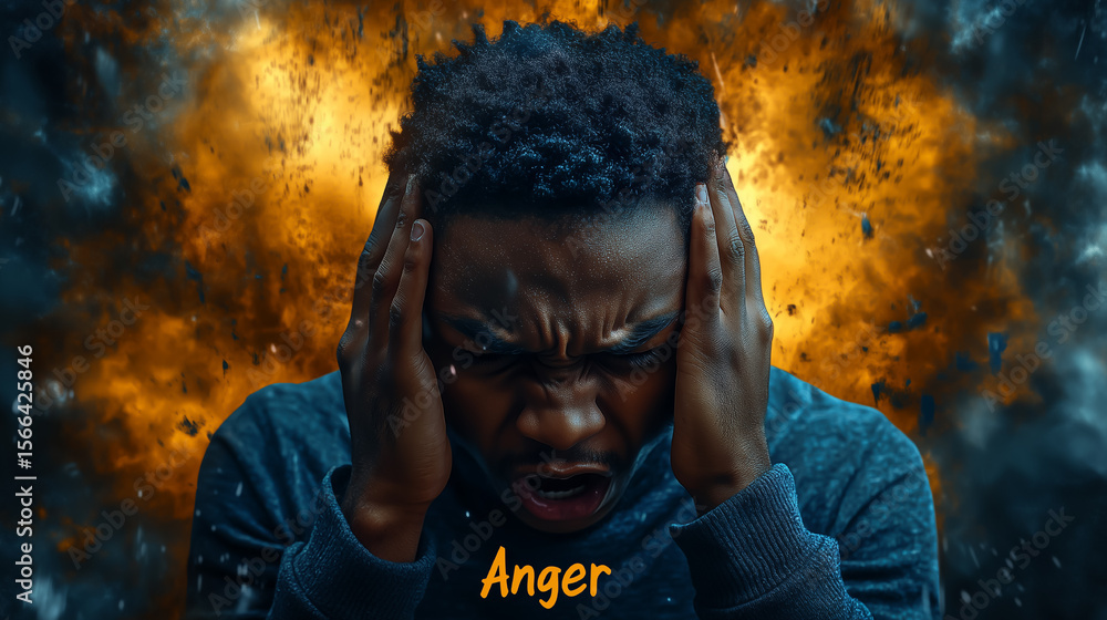 Expressing intense emotions of anger with dramatic background ...