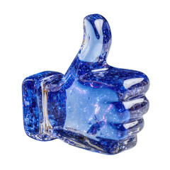 Wall Mural - blue glass thumb up sculpture with cosmic patterns