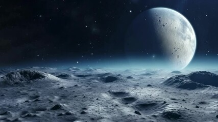 Wall Mural - a breathtaking lunar landscape with a distant planet, captured from a low-angle view. perfect for a 
