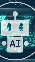 Wall Mural - ai robot icon and mathematical equations animation over dark futuristic background