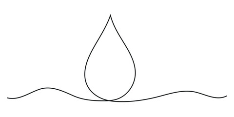 Continuous one line drawing of drop. A drop of water or other liquid. One line drawing background. Vector illustration.