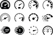 © marjanmia - Collection of twelve black speedometer icons representing speed and performance