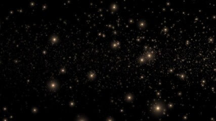 Wall Mural - Loop flickering gold stars particles falling animation on black abstract background. Animation of fiery blue glowing flying ember burning ash particles.