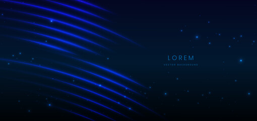 Canvas Print - blue curved beam with lighting effect and sparkle on dark blue background.
