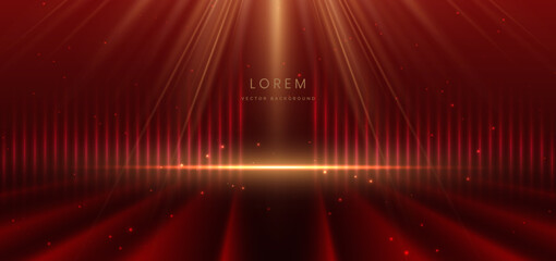 Wall Mural - scene red luxury background with gold lighting effect. template premium award design.