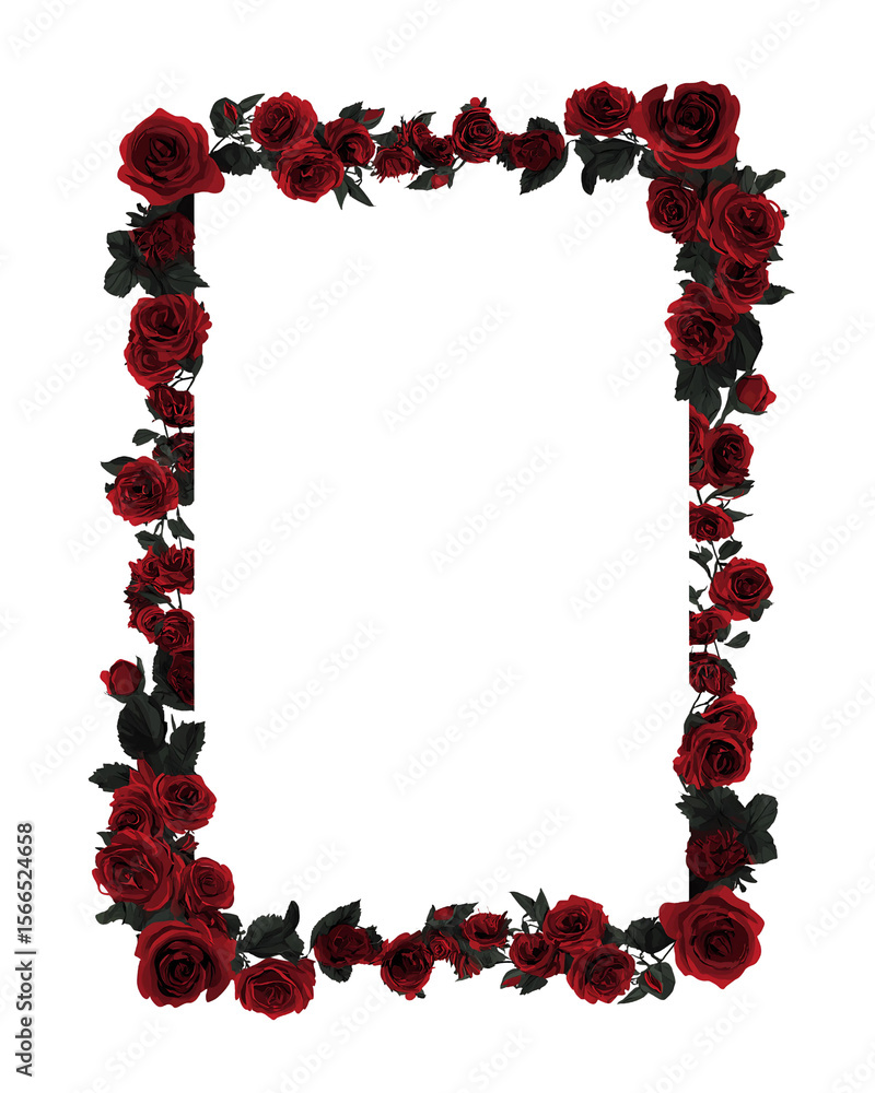 Rose Border Rectangle Red Roses Border Frame Illustration on transparent background ...