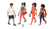 © kilimanjaro  - Group fitness walk vector illustration: diverse athletes in sportswear for fitness and health design