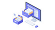 © kilimanjaro  - Digital organization concept vector illustration: computer with file drawers for data management and storage design
