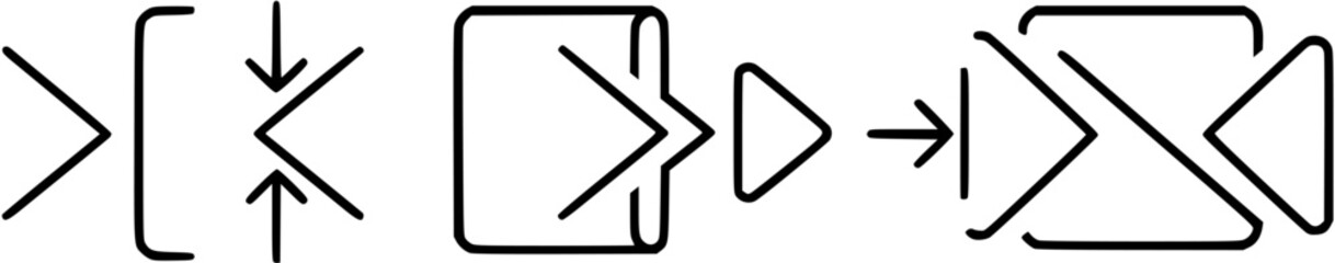 Full screen vector black icons. Set of full screen and exit full screen icon. Arrow mark icons. Scalability icons in flat style for web site, UI, mobile app. Vector illustration