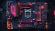 © Arifin - Illuminated computer motherboard with CPU, RAM slots, and various components.