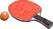 © cac_tus - Table tennis paddle with red rubber and orange ball sketch illustration