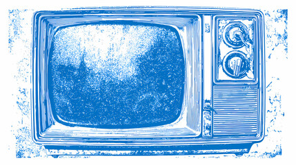 Wall Mural - fractured iconography. | sharp edge masking | mid-century advertising | brutalist graphics | Retro television set stencil illustration stamp with distressed grunge texture isolated on transparent
