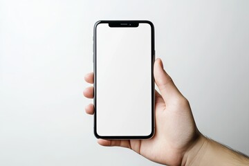 Hand Holding of a Mockup Smartphone with a Blank Screen on a White Background