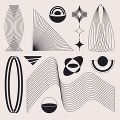 Minimalist Mid Century GeometricAbstract Stripe Vector Line Wavy Art Set 