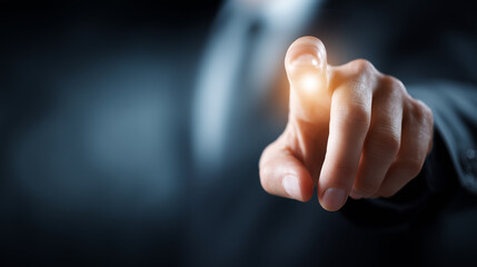 hand pushing button on a touch screen interface