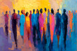 © utaem2022 - Crowd of people walking in a colorful impressionist painting